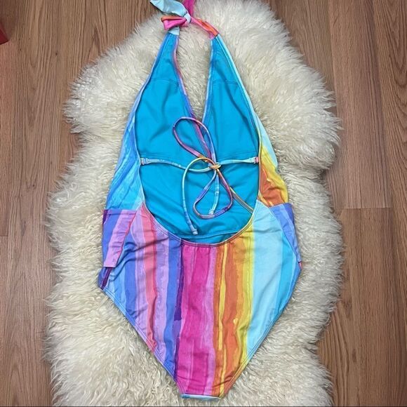 Rachel Roy Multi Stripe Watercolor One Piece Swimsuit L - Picture 3 of 6